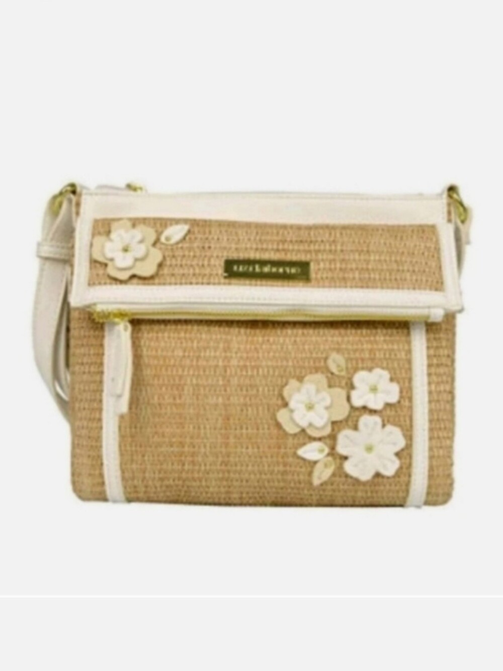 Liz Claiborne Crossbody Idol Khaki Straw Floral Small Purse Easter $50 NWT - Picture 1 of 6